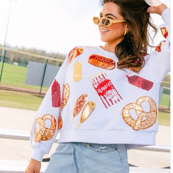 QUEEN OF SPARKLES Limited Edition Ballpark snacks sequin sweatshirt